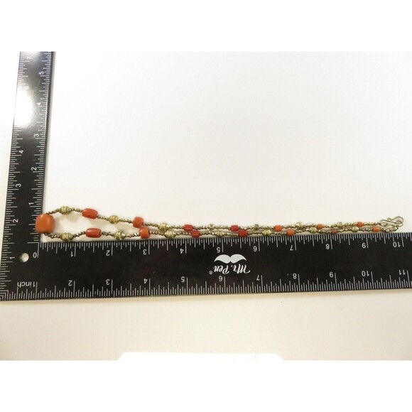 Antique Gold Vermeil Coral Necklace, Silver Faceted Beads, 20.5", Handmade - Picture 9 of 9